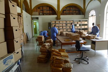 The Archives' team hard at work boxing 750+ document bundles.