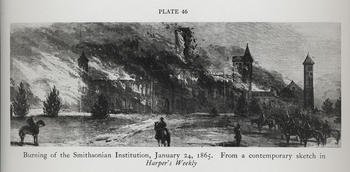 Burning of the Smithsonian Institution, January 24, 1865, sketch in Harper's Weekly, Smithsonian Ins