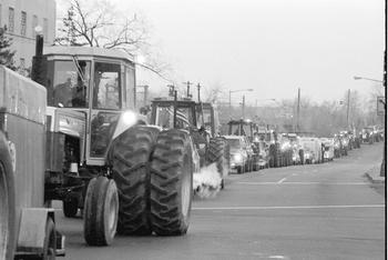 Tractor convoy heads into Washington, DC, February, 1979.