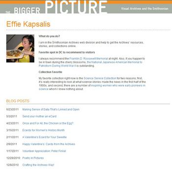 Screenshot of Effie Kapsalis' blog author profile.