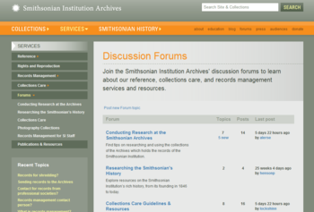 A screenshot of the Archives' new forums.