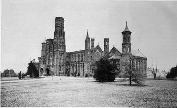 The Smithsonian Institution Building After the Fire, post-January 1865, photographic print, Smithson