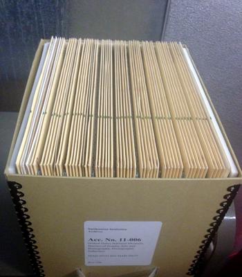 Box of rehoused glass plate negatives, 2013.