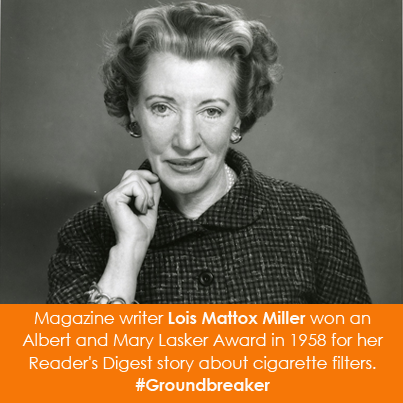 Magazine writer Lois Mattox Miller won an Albert and Mary Lasker Award in 1958