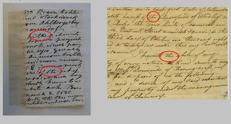 James Smithson's handwriting [item #] 1678. March 2, 1820 on left, compared to the Draft Will of Jam