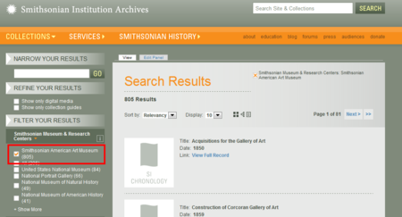 A screenshot of the Archives' Collections Search 