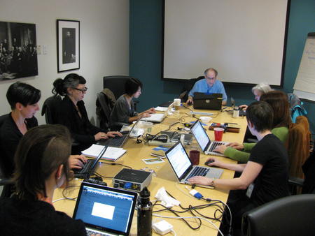 Wikipedians and Archives staff collaborate in a recent edit-a-thon