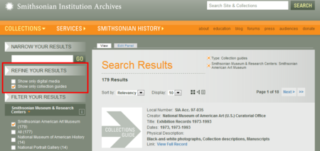 A screenshot of the Archives' Collections Search options.