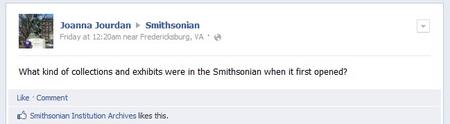 Facebook Question about Smithsonian exhibition history.