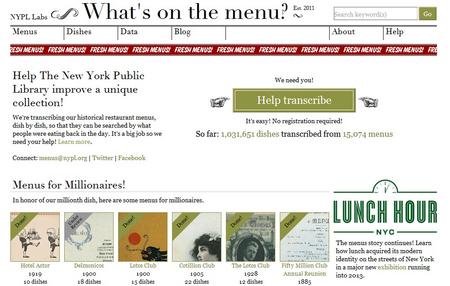 The New York Public Library's What's On the Menu? Project screenshot.