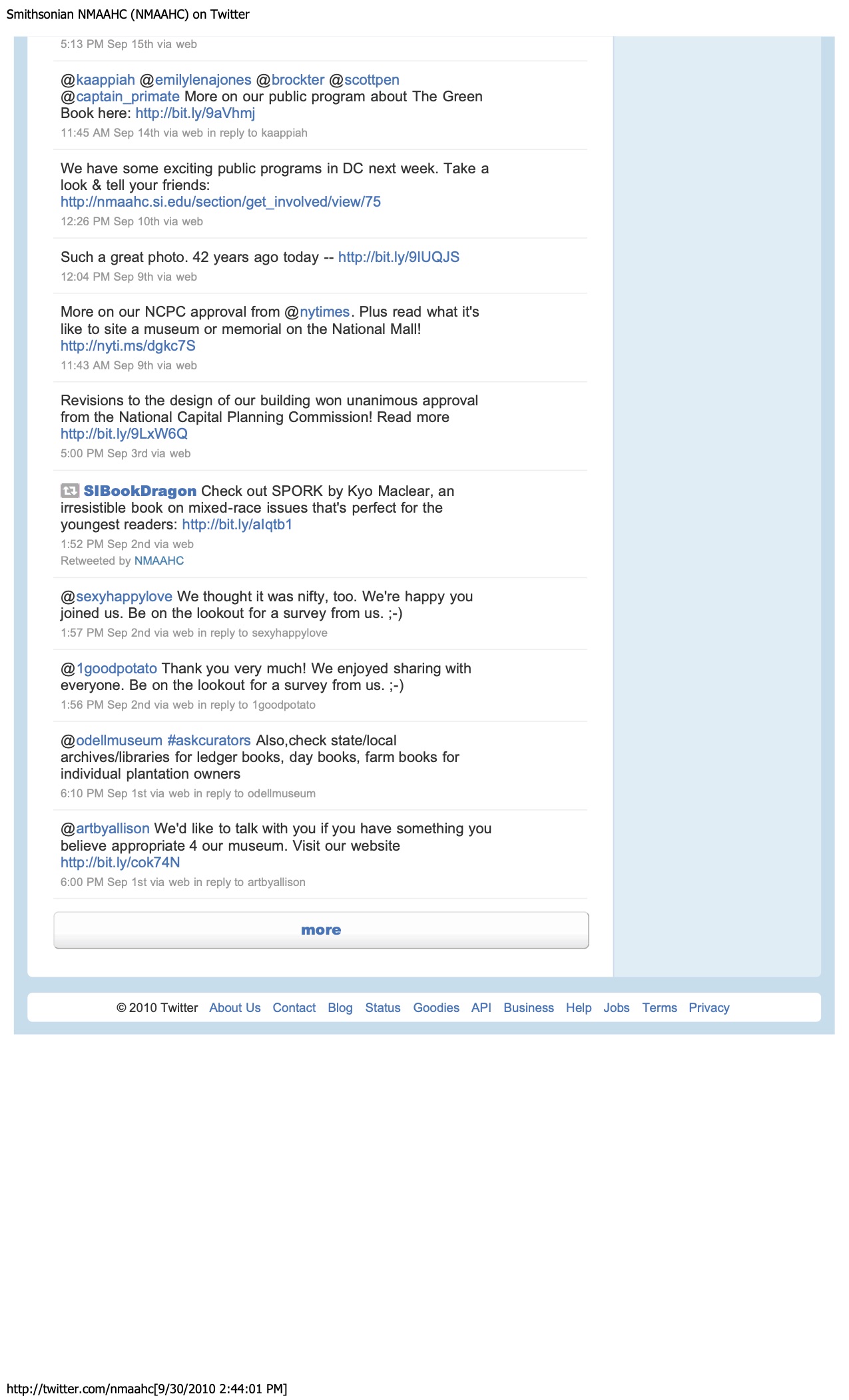 Screenshot of tweets from National Museum of African American History and Culture.