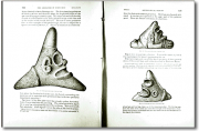 Image of opened book, with text accompined by drawings of triangular-shaped aboriginal artifacts