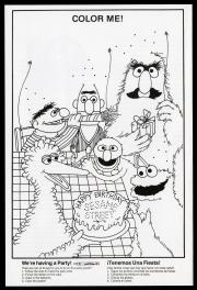 The back cover coloring page to the Ten Years of Sesame Street exhibition pamphlet, 1979. 