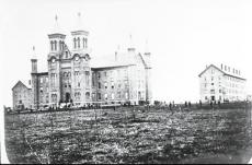 Black and white photograph of Antioch Hall at Antioch College