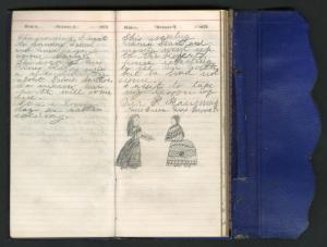 Florence Merriam Bailey Diary, 1874. Entries March 1-2 with drawings. Record Unit 7417 - Florence Me