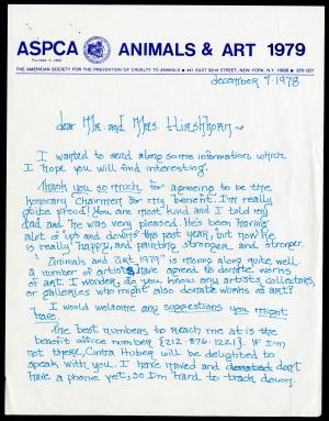 Letter to Joseph and Olga Hirshhorn from Lisa de Kooning, December 7, 1978. Record Unit 7449 - Josep