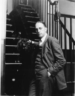 James Stokley, Director of the Fels Planetarium, Franklin Institute, Philadelphia, with the eclipse 