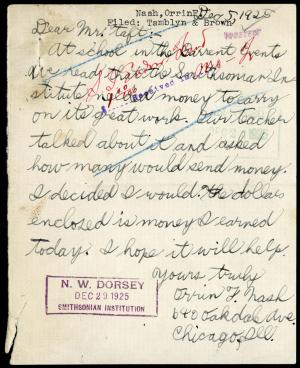 December 5, 1925 letter, Orrin Nash to William Howard Taft, Record Unit 45 - Office of the Secretary