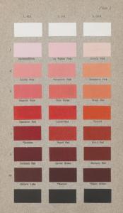 Caption Plate I from Robert Ridgeway's Color Standards and Color Nomenclature displays red hues. (MI