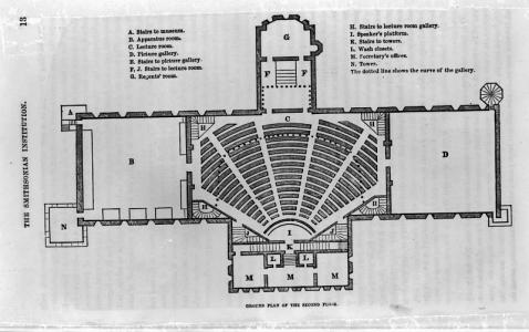 The layout of the Lecture Hall shows the seats arranged in a semi-circle around the stage and stairc