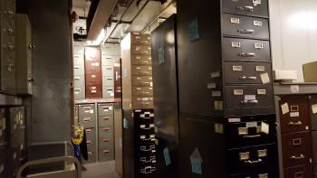 File cabinets filled with film in old cold storage space at NMAH. Courtesy of Smithsonian Institutio