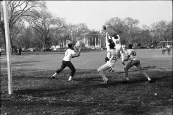 Smithsonian safety Teddy Mavritt breaks up a pass on the final play of a Federal Recreation League g