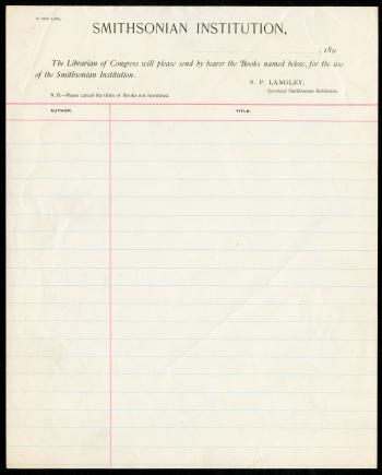 Blank lined paper with Smithsonian Insitution letter head.