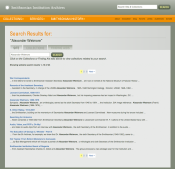 Example of the previous Archives Site Search results page.