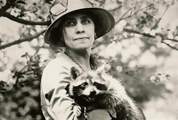 Grace Coolidge and Rebecca, her pet raccoon.