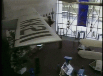 GIF of airplanes hanging at the National Air and Space Museum on the National Mall.