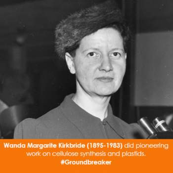 Wanda Margarite Kirkbride (1895-1983) did pioneering work on cellulose synthesis and plastids.
