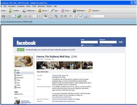 Owney the Railway Mail Dog’s Facebook Info Page on March 2, 2011.