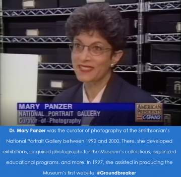 Screenshot of Panzer on C-SPAN when she was a curator at the National Portrait Gallery.