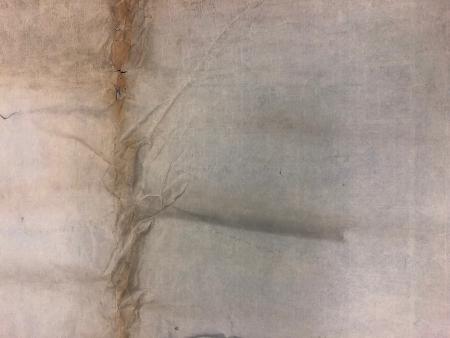 Back (verso) of a blueprint prior to surface cleaning. Photograph courtesy of Jenna Bossert.