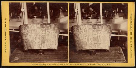 Stereoview showing a piece of mummy cartonnage (wrappings) painted with hieroglyphics, from Saqqara,