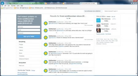 Using Twitter's advanced search, tweets from September 2009-January 2010 of the Smithsonian Institut