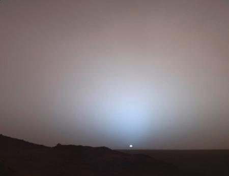 The Mars Rover Spirit took this sublime view of a sunset over the rim of Gusev Crater, about 80 kilo