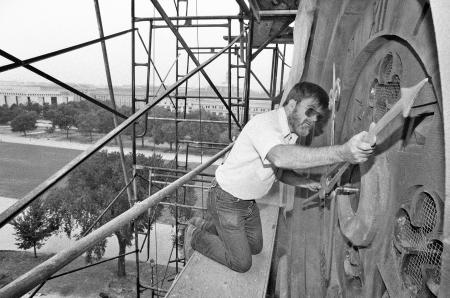 David Todd Refits Hands to the Clock of the Castle Flag Tower