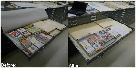 Map Case Drawer, Before and After. Photo by Caitria Sunderland.