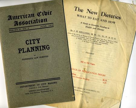 A group of pamphlets and brochures attest to Henderson's interests; the City Beautiful movement and 