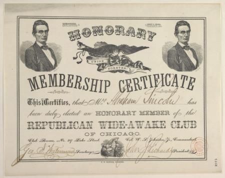 Chicago Wide-Awake Republican Club to Abraham Lincoln, Friday, June 01, 1860 (Certificate of members