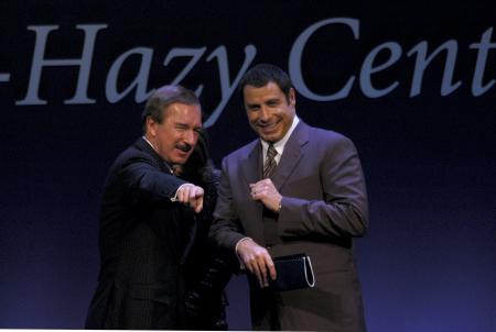 Steven Udvar-Hazy, left, and pilot and actor John Travolta at the Steven F. Udvar-Hazy Center dedica