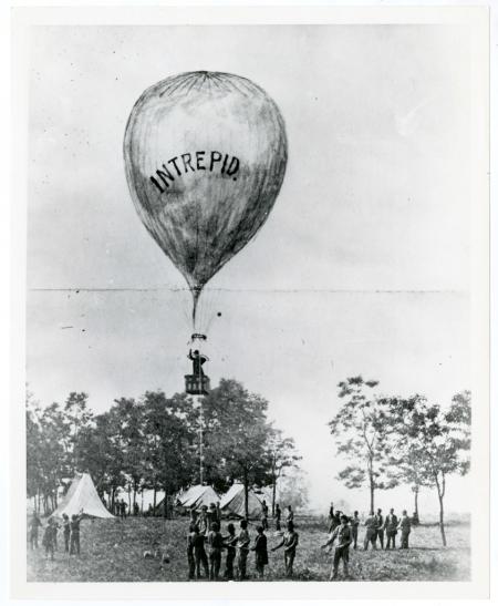 Thaddeus Lowe's balloon test of the "Intrepid" at the battle of Fair Oaks, Virginia, 1862, by Brady