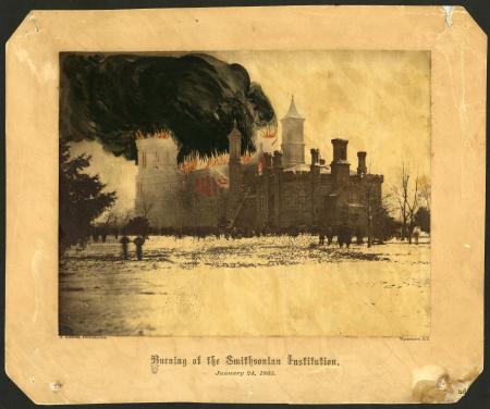 The 1865 fire at the Smithsonian Castle building destroyed invaluable documents and early collection