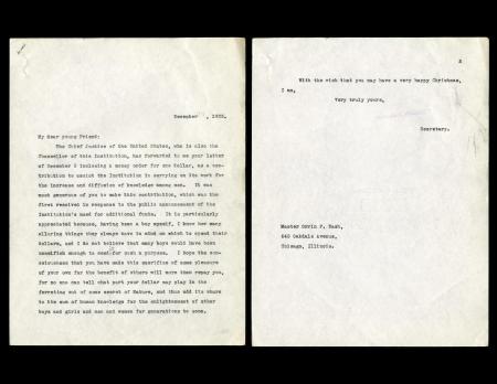 December 23, 1925 letter, Chalres Doolittle Walcott to Orrin Nash, Record Unit 45 - Office of the Se