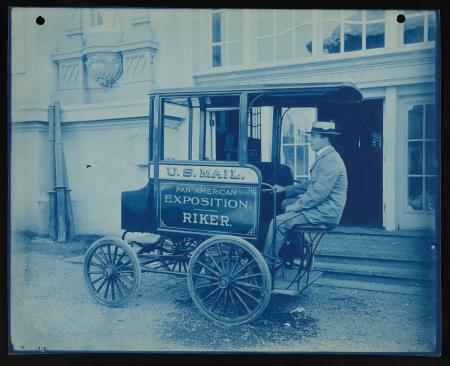 Cyanotype, Riker Electric Mail Wagon vehicle for exhibition by Post Office Department at Pan-America