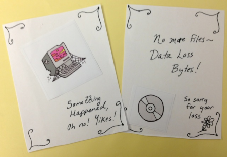 Data loss card mockup by Abbie Grotke; graphics from the Digital Preservation Business Case Toolkit.