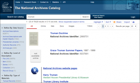 NARA's new and updated National Archives Catalog.