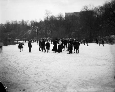 Ice skaters on Rock Creek on the grounds of the National Zoological Park, c. 1905, Record Unit 95 - 