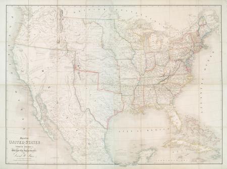 Faded color map of the United States as it was in 1839. 